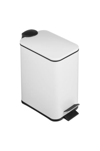 SHOPIENS Metal bathroom trash can Shopiens®, matte white color, soft close lid, metal handle and pedal, 5 L