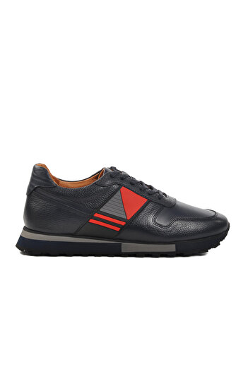 Aspor Navy Blue Red Genuine Leather Men's Casual Shoes