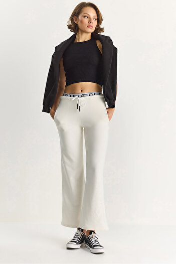 Bianco Lucci Women's Elastic Waist Detailed Wide Leg Sweatpants 6827 60283550