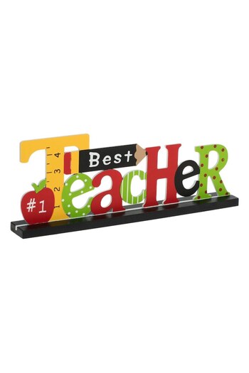 SHOPIENS Decorative wooden plaque, Shopiens®, with cut-out message '#1 Best teacher', 27 x 3 x 10 cm