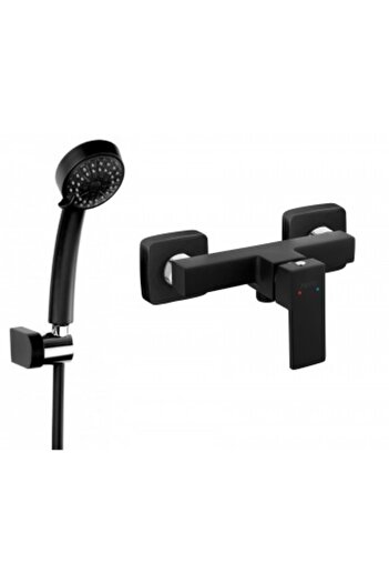 FERRO Pachet 2 in 1 Baterie dus Negru Mat Zicco, cartus ceramic si Set para dus cu suport si furtun