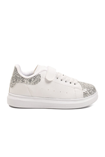 Aspor White Glitter Velcro Girls' Sports Shoes