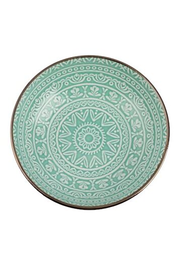 SHOPIENS Bol Ceramic 800ml Tribal Mint Verde Menta Reliefat Aztec pentru Salata sau Fructe