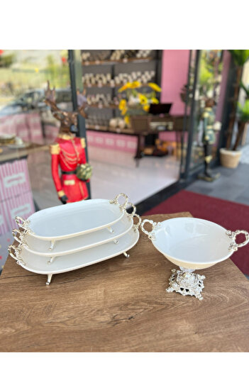 PONCİKPAZAR 4 Pieces Porcelain Presentation Plate
