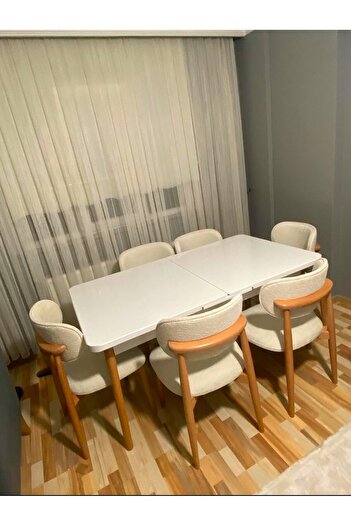 asaella mobilya Ligna Beyaz 80x132 Açılabilir Mdf Masa Yemek Odası Takımı, Mutfak Takımı 4 Adet Sandalye