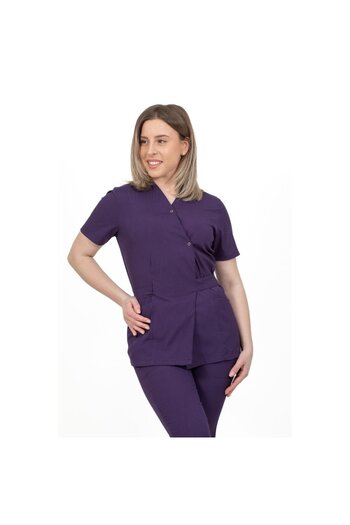 DEMOTEKS Women's Elastane Kimono Medical Blouse, Medical Uniform, Purple Color