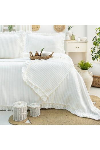 Şaheser Jacquard cotton blanket 240x260cm + 2 pillowcases, Marta Cream
