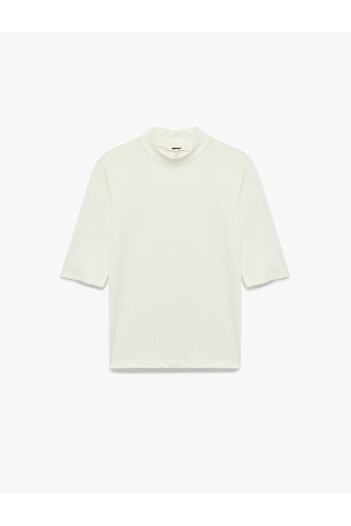Koton Slim Fit Cotton 3/4 Sleeve Stand Collar T-Shirt