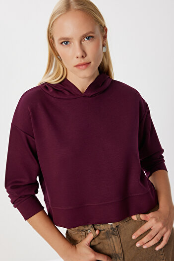 Lovelyİstanbul Hooded Soft Modal Sweatshirt Lzv0030 Mürdüm