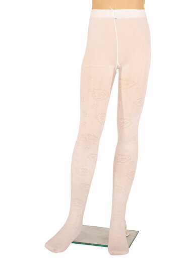 PETRA-ELISA Children's Lycra 40 DEN tights with Ana Maria pattern, White, 6-9 years