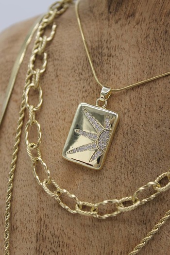 Nenya Vip Steel Italian Crushed and Twisted Chain Zircon Stone Turquoise Sun Model 4-Piece Combination Necklace