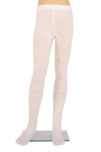 PETRA-ELISA Children's Microfiber Tights 40 DEN with Miruna pattern, White, 3-6 years