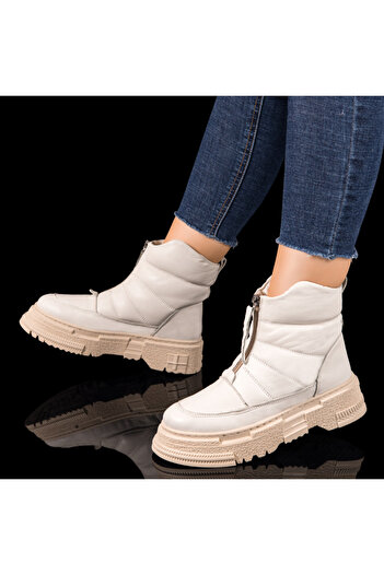 BMoD White women's boots with a zipper and a thick sole, made of genuine leather MOD10460