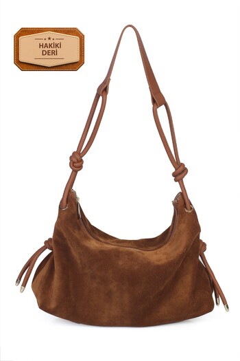 Alessia Bag Feyre Genuine Suede Leather Knot Detailed Shoulder Bag