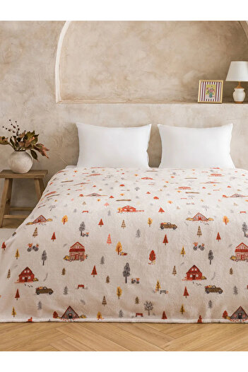 LC Waikiki Lcw Home Beige Printed Double Blanket 200X220 cm