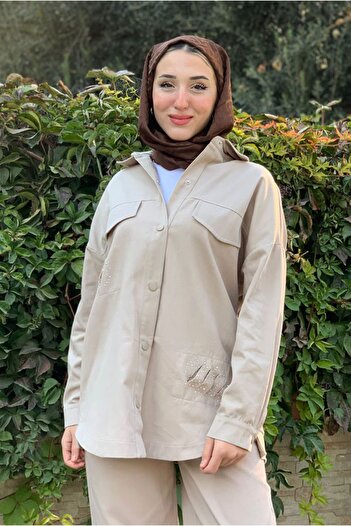 Moda Rosa 25K5287 - Beige - Gabardine Jacket with Knitted Detail