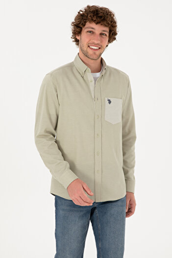 U.S. Polo Assn. Men's Light Khaki Long Sleeve Shirt 50316653-Vr183