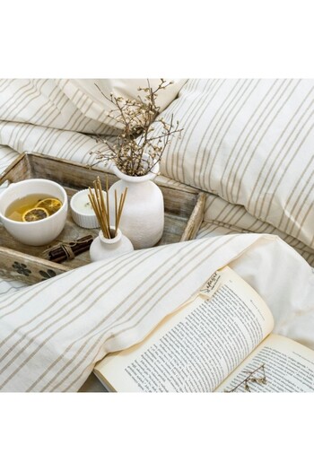 Şaheser Cotton bed linen with woven stripes, Notta Ecru/Beige