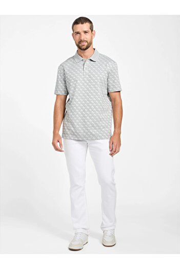 Guess Jacquard Men's Gray Regular Fit Polo T-Shirt M5Bp09K0911-Fj9E