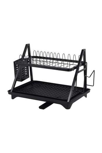 Danube Home Astra Folding Metal Dish Rack Set with Utensil Holder – Space-Saving, Rust-Resistant, Durable