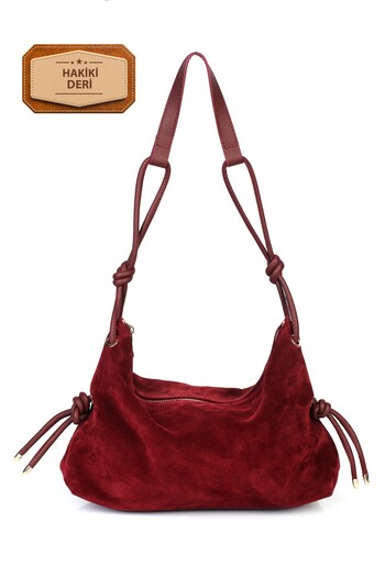 Alessia Bag Feyre Genuine Suede Leather Knot Detailed Shoulder Bag
