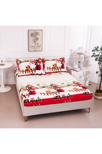 CHIRASO Cocolino Bed Cover Set with Elastic CHIRASO, 180x200+30cm and 2 Pillowcases, Santa Claus