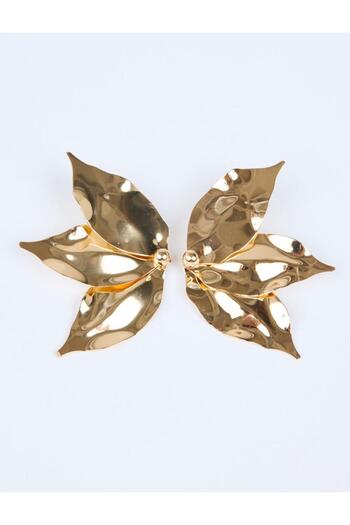Jimmy Key Gold Color Metal Leaf Figured Earrings