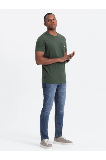 OMBRE Ανδρικό casual μπλουζάκι με μπάλωμα στην τσέπη - σκούρο λαδί V4 OM-TSCT-0109 M
