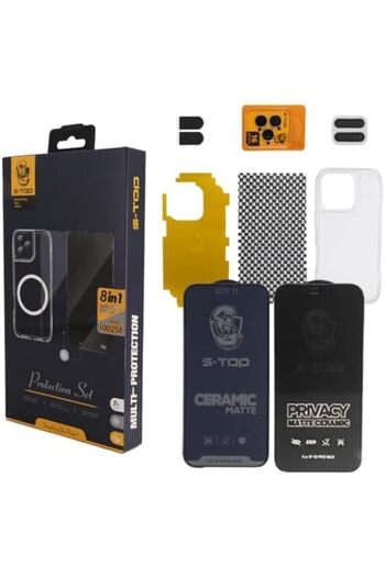 S-TOP Protection Package 8 in 1 for iPhone 14Pro - Includes Case, Camera Protector, PUBG F