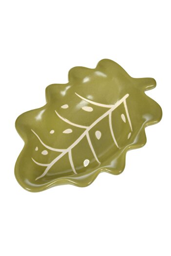 OEM Green Leaf Shape Ceramic Bowl Plate 15x10x3.5cm