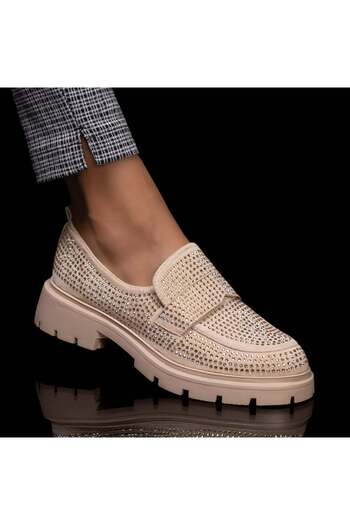 BMoD Beige women's casual shoes with a thick sole and applied stones MOD06123