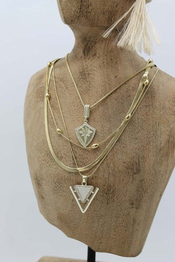 Nenya Vip Steel Italian Crushed North Star and Pearlescent Shield Model 4-Piece Combination Necklace
