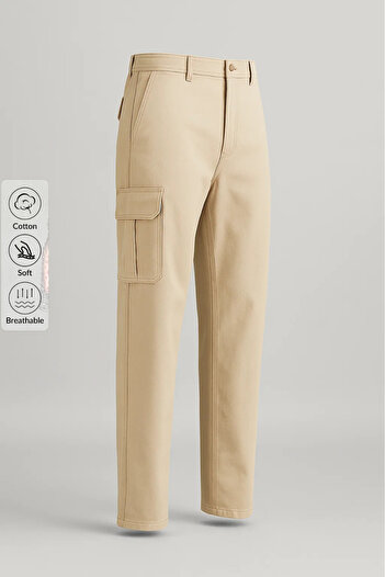 DAMGA JEANS Men's High Waist Cargo Pocket Cream Baggy Pants