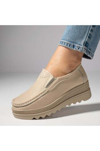 BMoD Beige women's casual platform shoes, made of genuine leather MOD10093