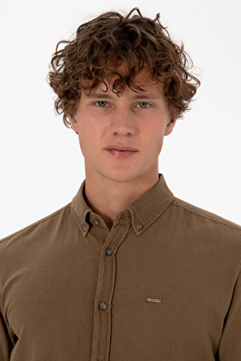 U.S. Polo Assn. Men's Khaki Long Sleeve Shirt 50308390-Vr027