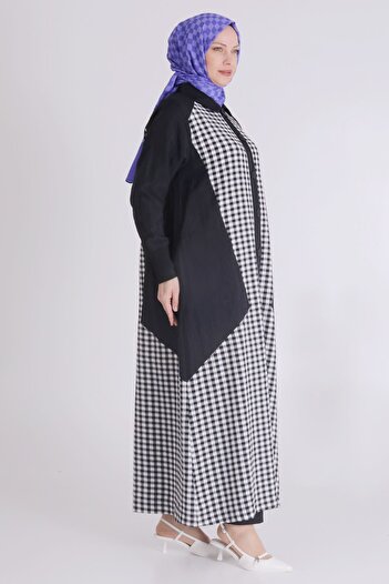 Moda Rosa 25Y28073 - Black - Plus Size Hijab Checkered Ferace