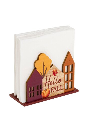 OEM Wooden Napkin Holder with Autumn Leaves & Pumpkins Pattern "Hello Fall" 12x5x9cm