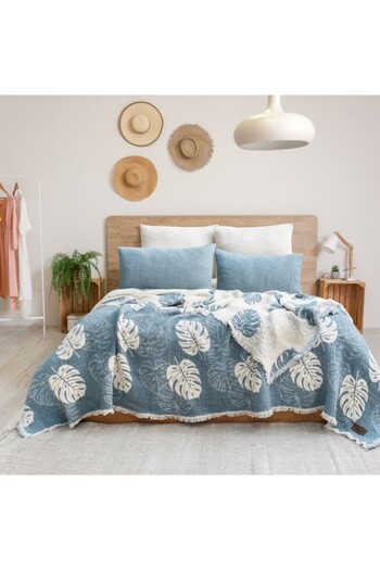 Şaheser Muslin blanket 240x260cm + 2 pillowcases, Saheser Home, Forest Bleu