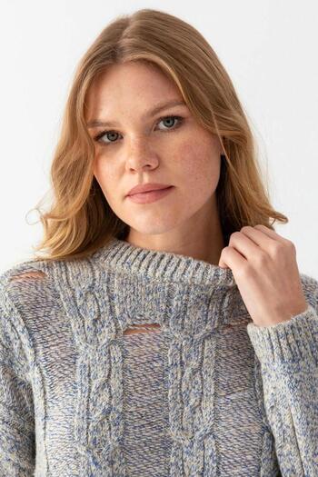 Noi Belis Knitted Detailed Crew Neck Sweater Aw25Kz0043