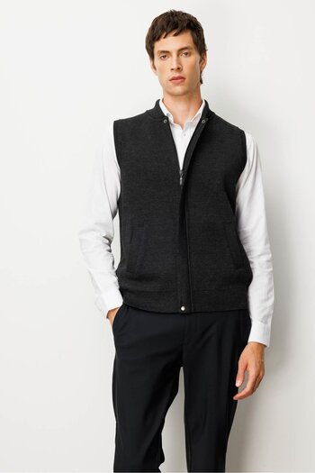 Desen Triko Men's Hakim Collar Steel Knit Wool Vest K.Füme