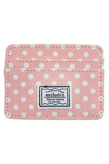 SHOPIENS RFID Card Holder for Credit Cards and IDs, 5 Compartments, Pink with Dots and Textile Patch, 10x7.5
