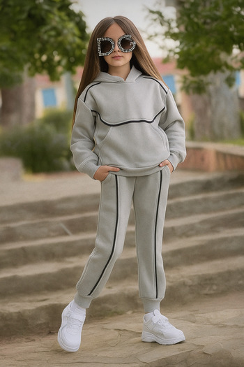 MAXI DRY Girl's Cotton Hooded Seasonal Two-Piece Top and Bottom Set