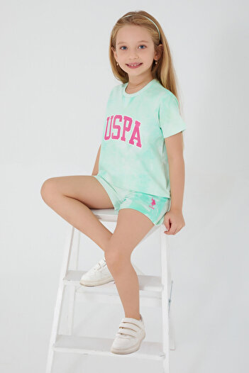 U.S. Polo Assn. U.S. Polo Assn Pink Font Detail Light Blue Girls' Shorts Set
