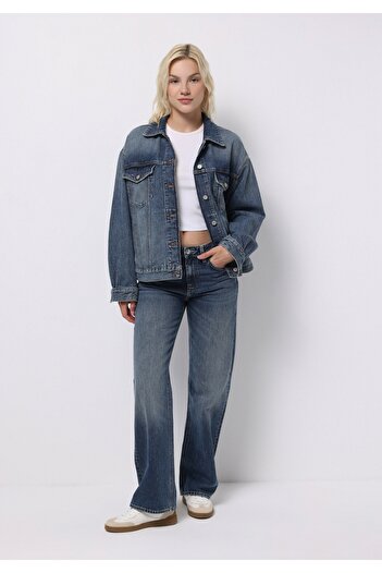 Colin's Oversize Fit Düğmeli Astarsız Kadın Mavi Ceket