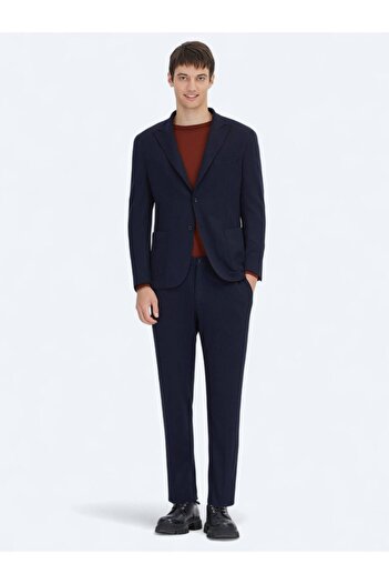 Kip Navy Blue Striped Modern Fit Knitted Suit