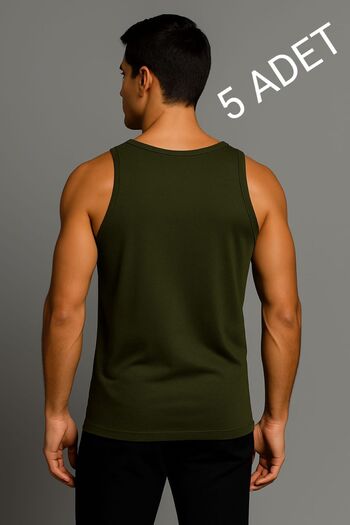 enmodaiçgiyim Green 5-Pack 100% Cotton Combed Classic Tank Top for Men – Breathable, Comfortable Fit, Casual