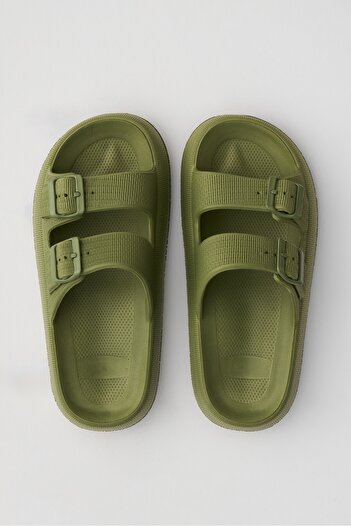 OZYO Lily Khaki Double Band Eva Platfrom Daily Summer Beach Slippers
