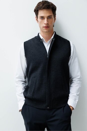 Desen Triko Men's Hakim Collar Steel Knit Wool Vest K.Füme