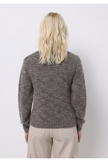 Colin's Slim Fit Stand Collar Plain Women's Brown Sweater