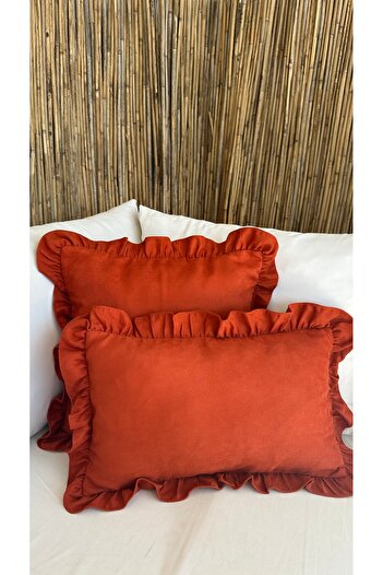 Decamor home Vintage Ruffled Dark Tile Throw Pillow Cover 1Pc